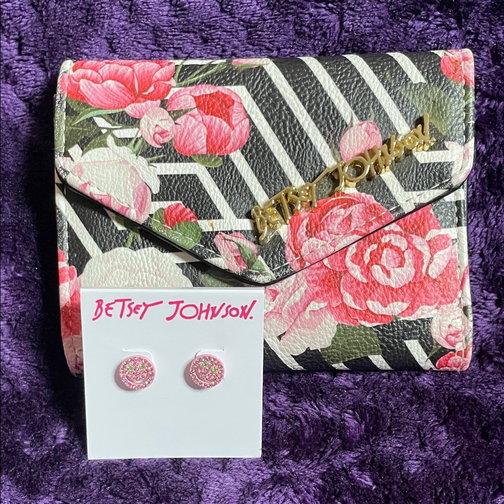 Betsey Johnson Black and Pink Floral Wallet